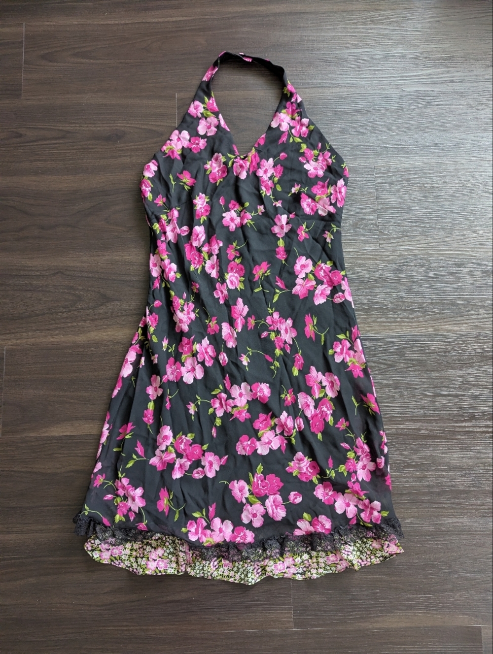 Vintage 90s / Y2K Dress-U By Sharon Floral Halter Dress 14 Fairy Lace Coquette